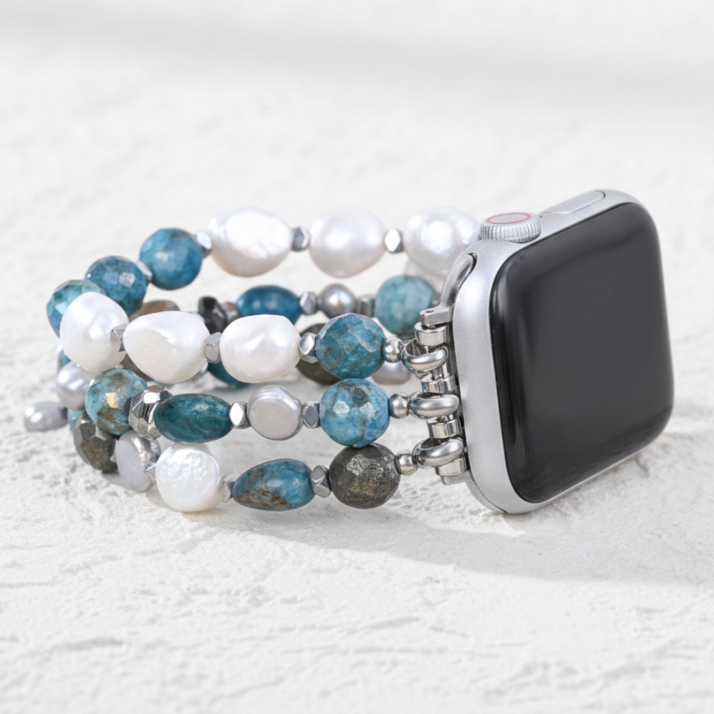 Bohemian Frost Stretch Apatite and Pearl Apple Watch Strap #BC0535