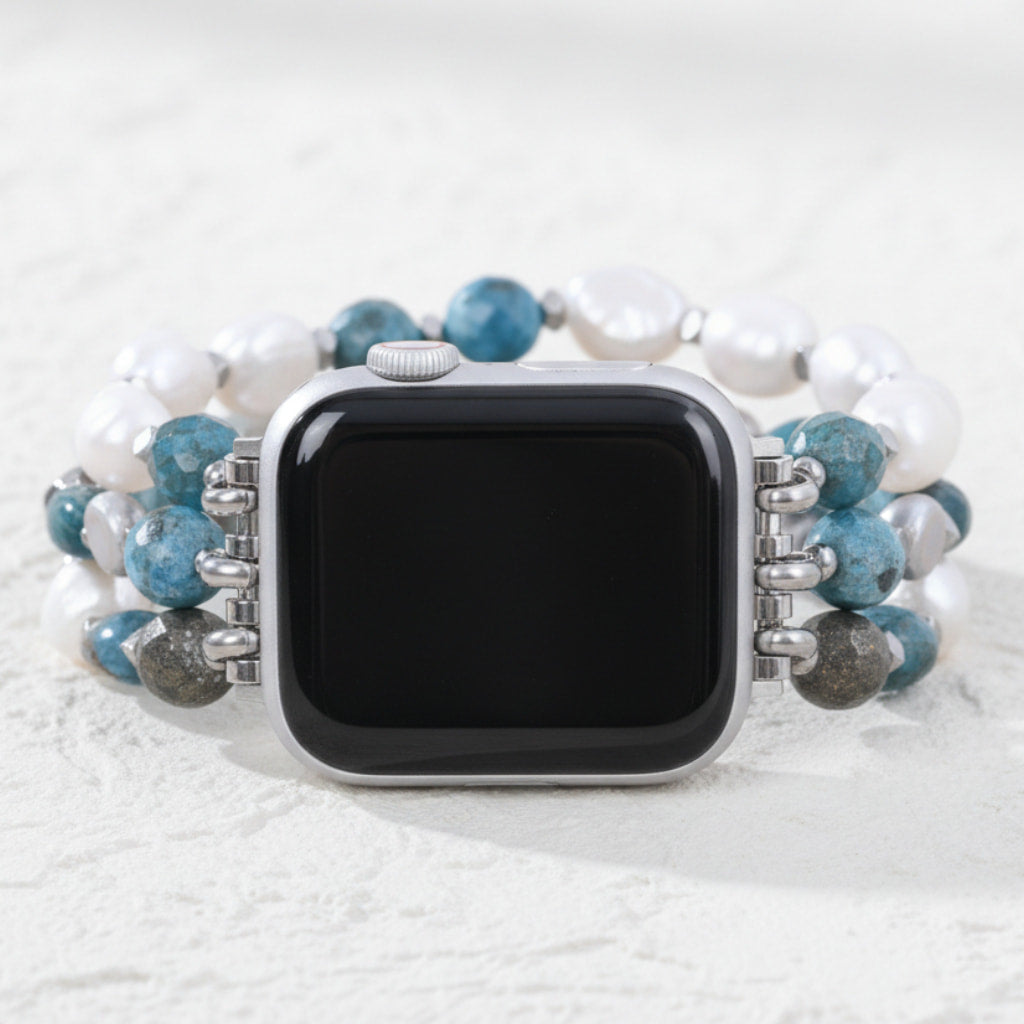 Bohemian Frost Stretch Apatite and Pearl Apple Watch Strap #BC0535