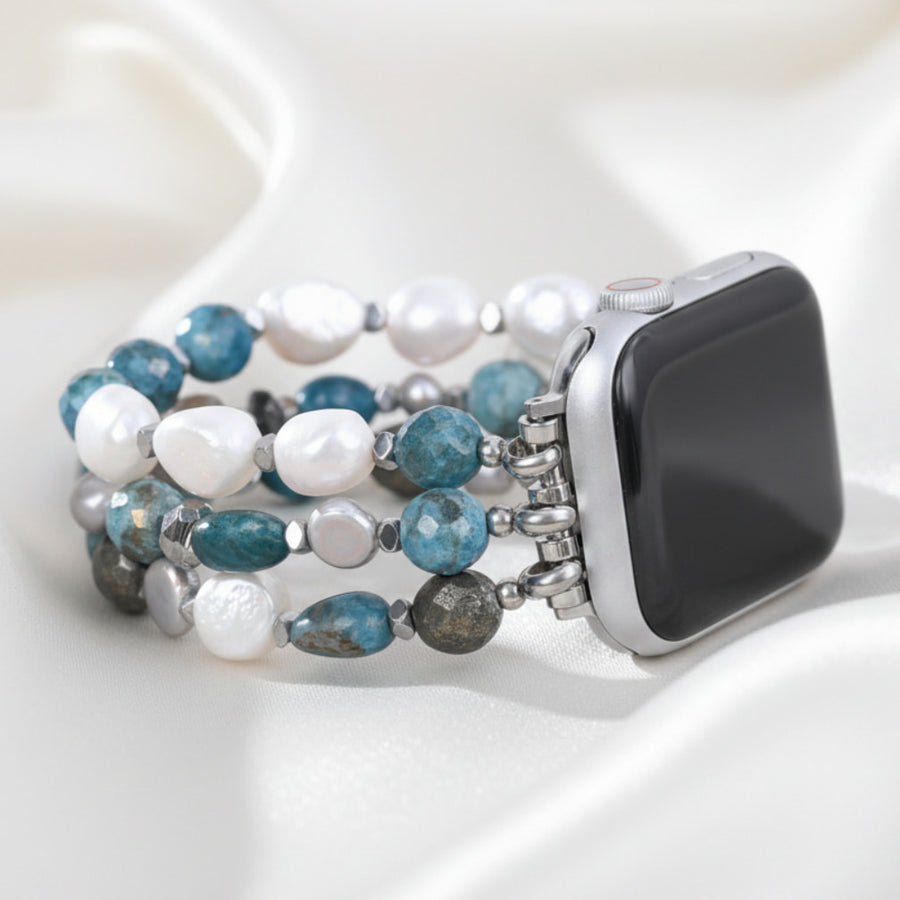 Bohemian Frost Stretch Apatite and Pearl Apple Watch Strap #BC0535