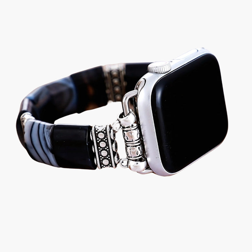 Bohemian Noir Onyx Stretch Apple Watch Strap #BC0530