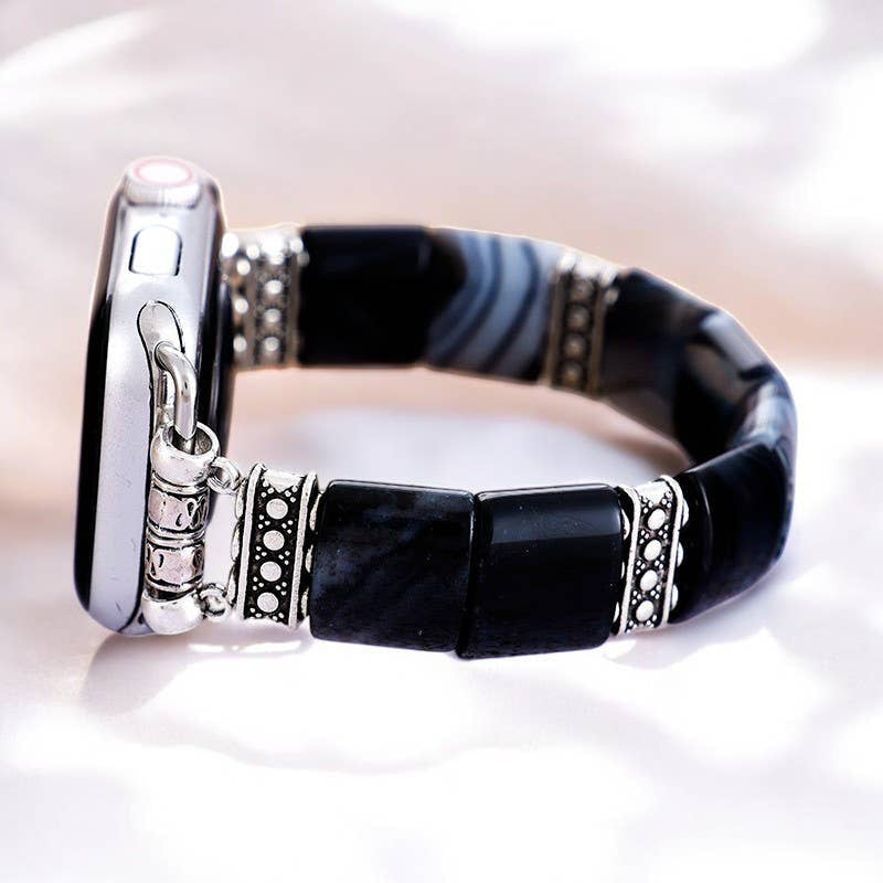 Bohemian Noir Onyx Stretch Apple Watch Strap #BC0530