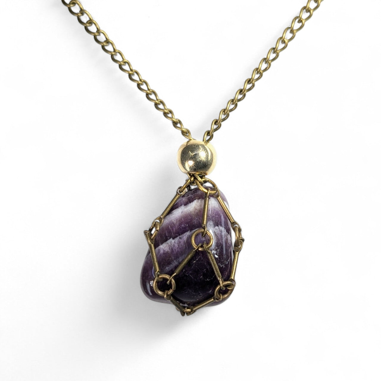 Brass Crystal Holder Necklace 23’’ - (One stone included)