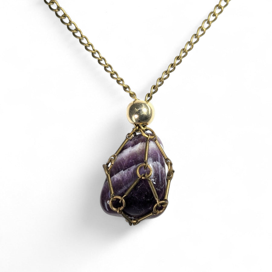 Brass Crystal Holder Necklace 23’’ - (One stone included)