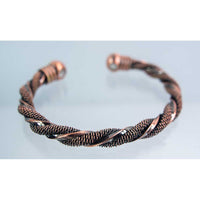 Brass magnetic twist bangle with 2 magnets, copper braided wire texture #BC0438