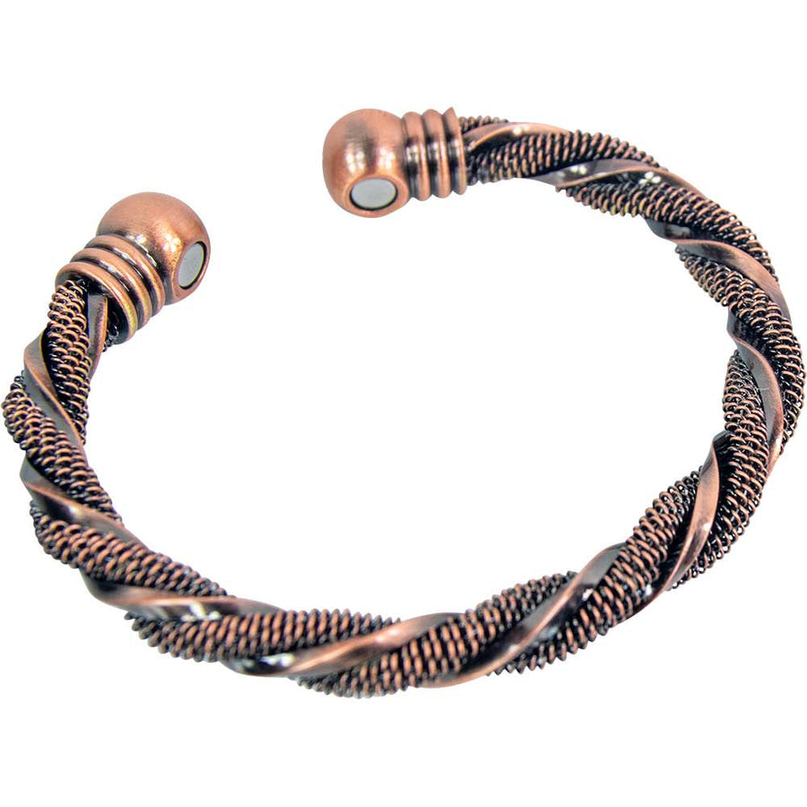 Copper-toned twisted wire bracelet with magnetic clasp ends, brass twist bangle #BC0438