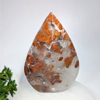 Brecciated jasper 4.5-inch flame freeform in orange and white teardrop shape