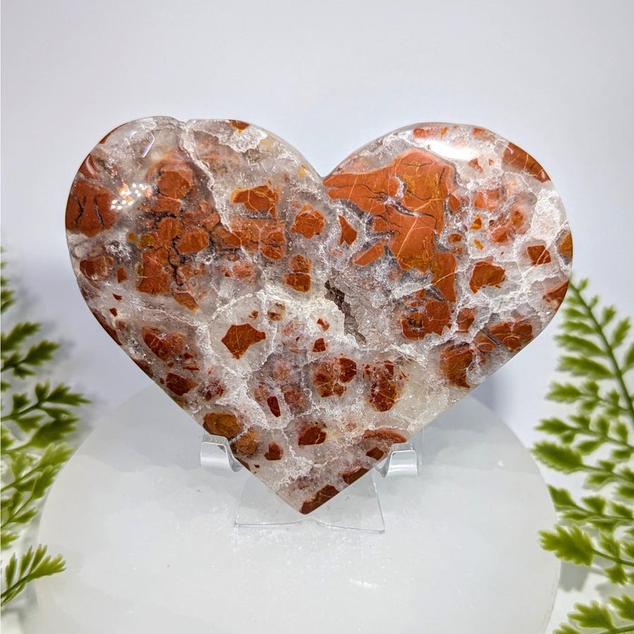 Polished 4.5-inch brecciated jasper in quartz heart #BC0871