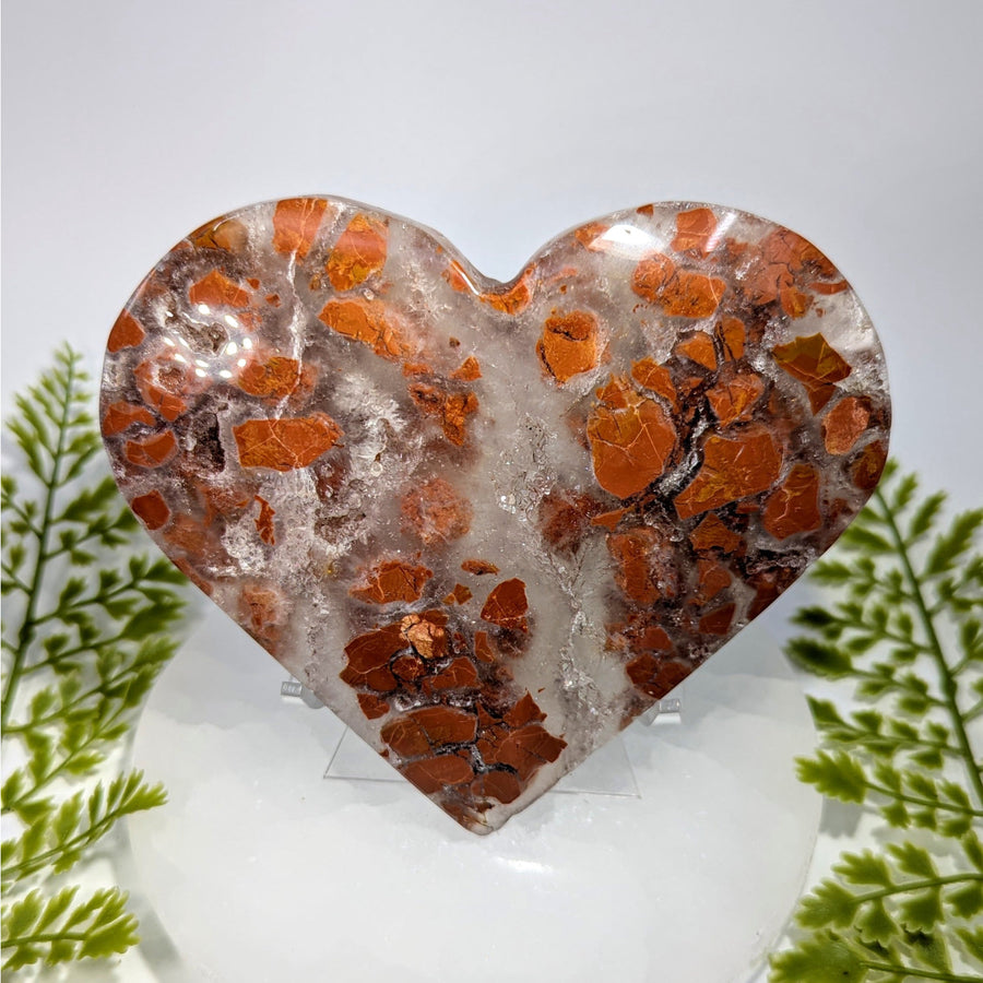 Brecciated jasper 5-inch quartz heart #BC0870 with orange brown inclusions