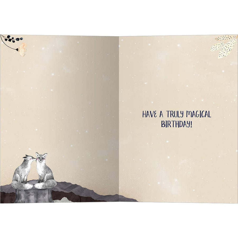 You Bring Magic Birthday Greeting Card #22026 with foxes on stump