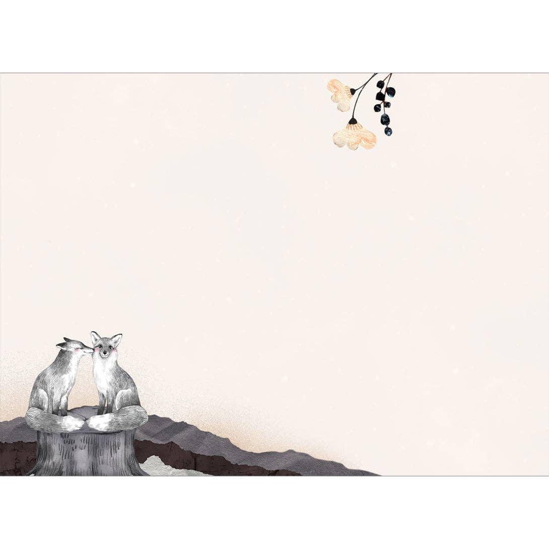 Ink-style foxes on stump with flowers, You Bring Magic birthday card #22026