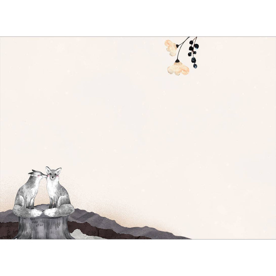 Ink-style foxes on stump with flowers, You Bring Magic birthday card #22026