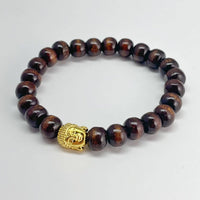Wooden beaded bracelet with golden Buddha head on the Buddha Bracelet Wood Beads 7 inch #LV7344