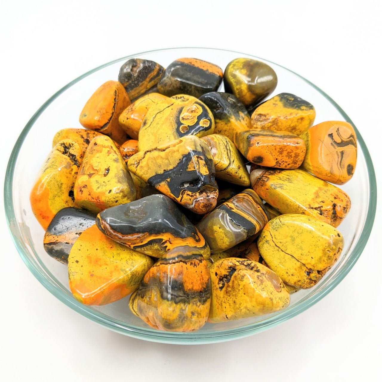 Bowl of Bumblebee Jasper AA Tumbled Stones for grounding during challenging times