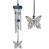 Silver Butterfly Chime Fantasy Woodstock WCFB with blue crystal accents