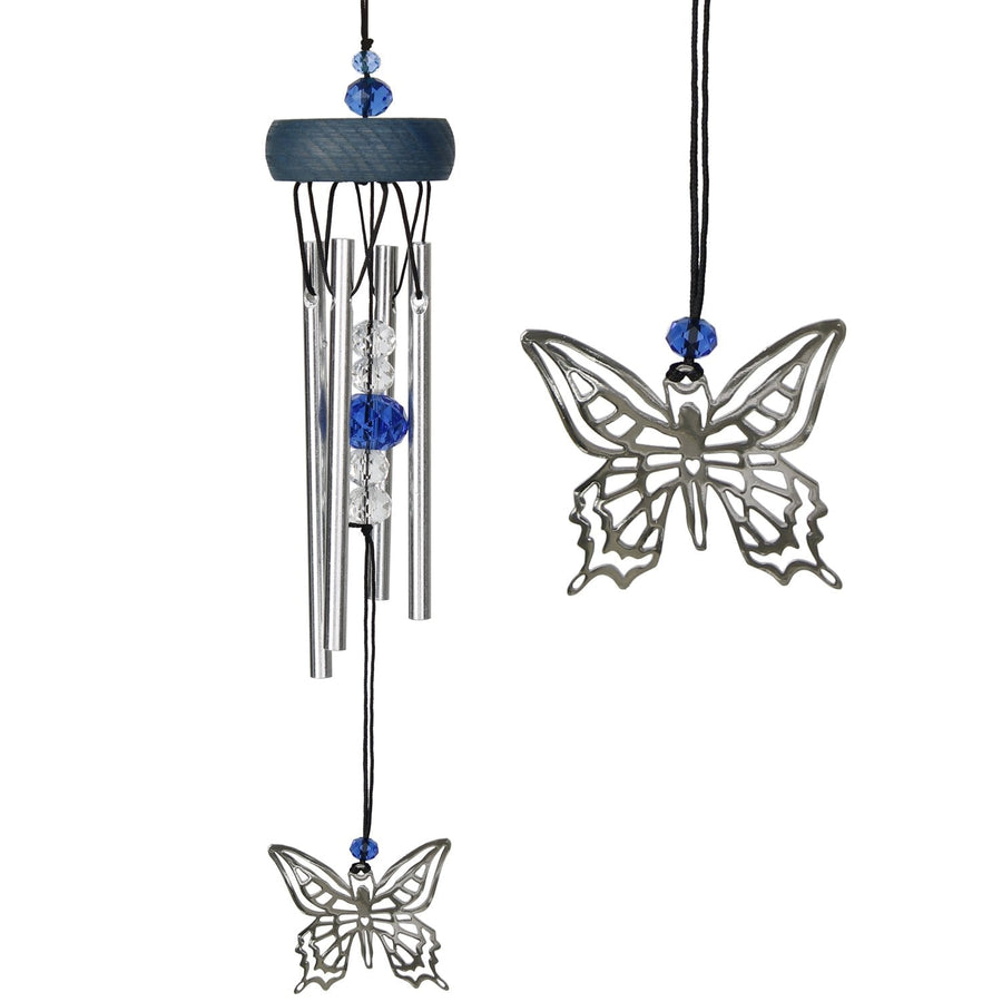 Silver Butterfly Chime Fantasy Woodstock WCFB with blue crystal accents