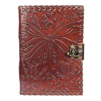 Rich brown leather Butterfly Journal #BC0446 with embossed butterfly and floral design, brass clasp