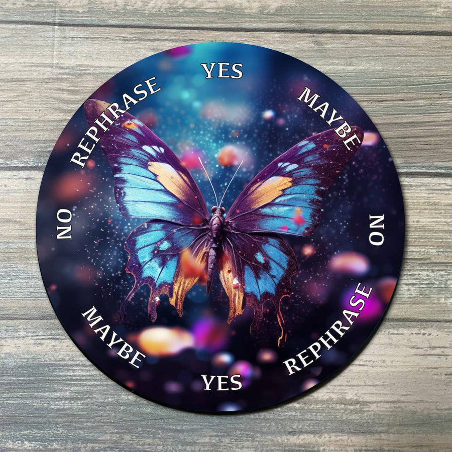 Vibrant blue purple butterfly coaster on LV9080 pendulum board