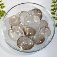 Clear and smoky quartz pebbles 1.25-1.75in in glass bowl #BC0882