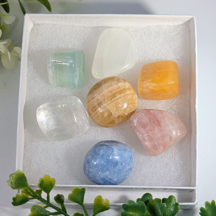 CALCITE Crystal Companion Set with 8 Calcite Tumbled Stones #BC0580