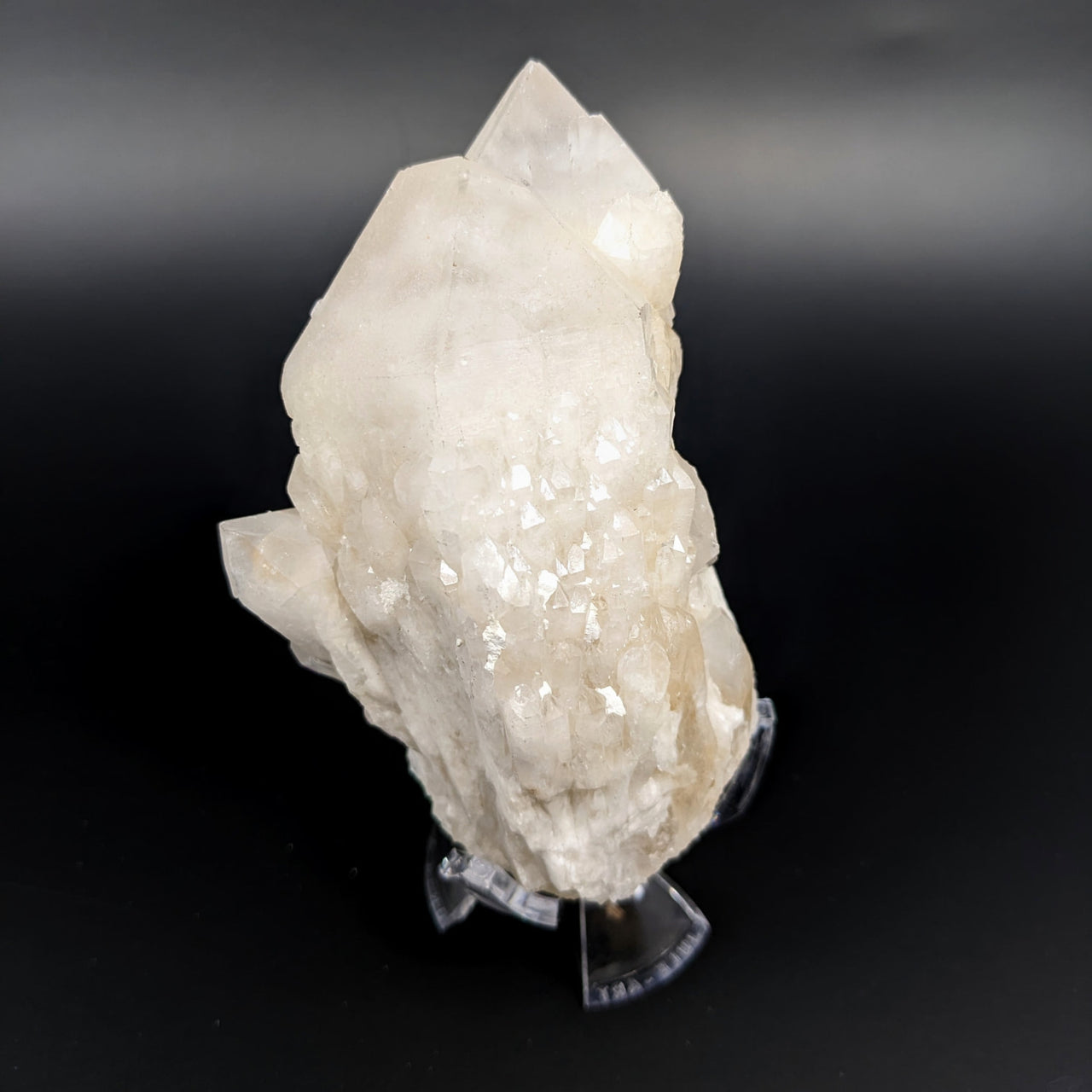 White Candle Quartz 4’ Rough Point Cluster #LV2401 on Black Background