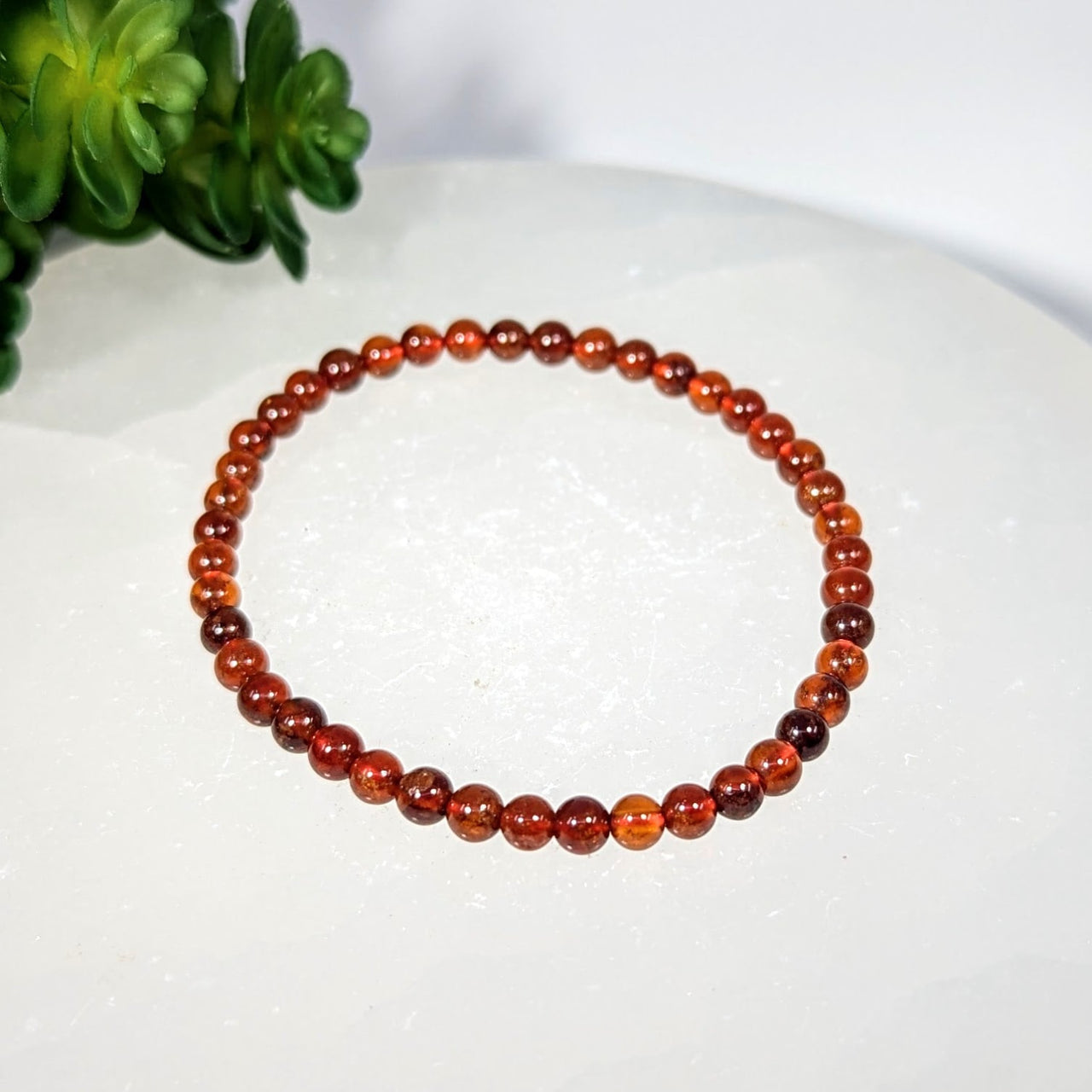 Carnelian 7-inch 4mm amber bead bracelet #BC0279