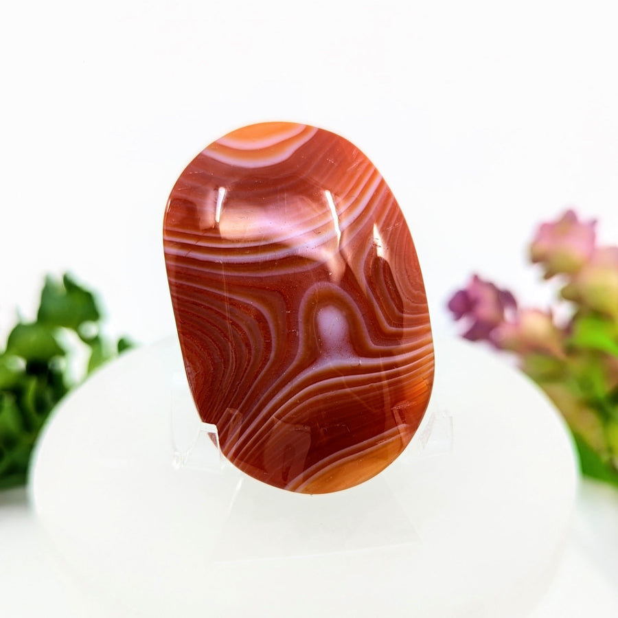 Carnelian Agate 2.3-inch Palm Stone #BC0068 with Orange Red Cabochon
