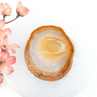 Carnelian Agate 3’’ Slice w Floral Etching #LV9345 - $45