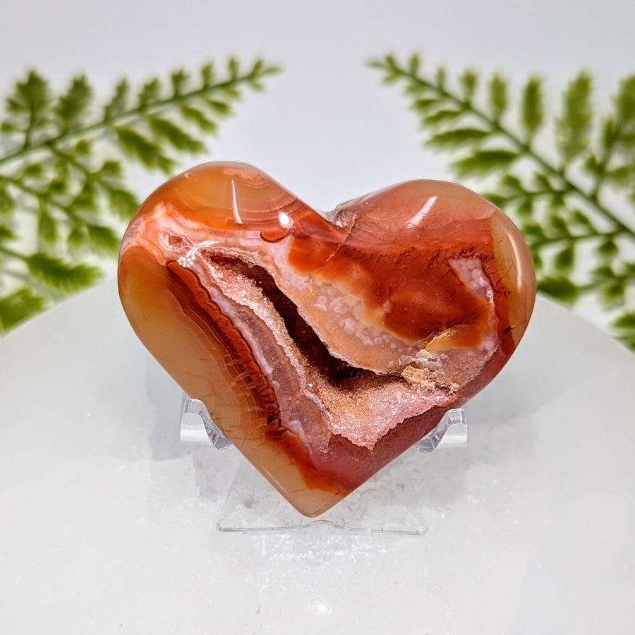 Polished carnelian druzy 2.2-inch heart #BC1015 with geode interior