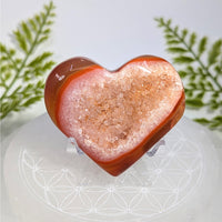 Polished carnelian druzy 2.25-inch heart geode #BC0881