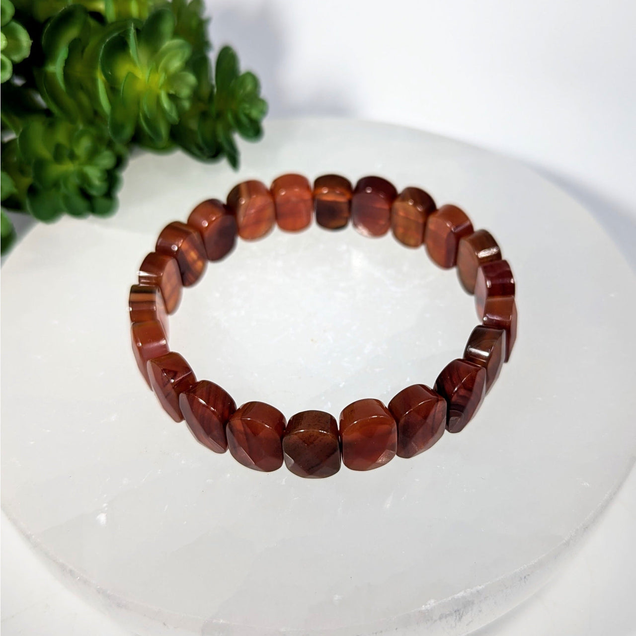 Polished faceted carnelian tiger eye 8-inch oval bracelet BC0270