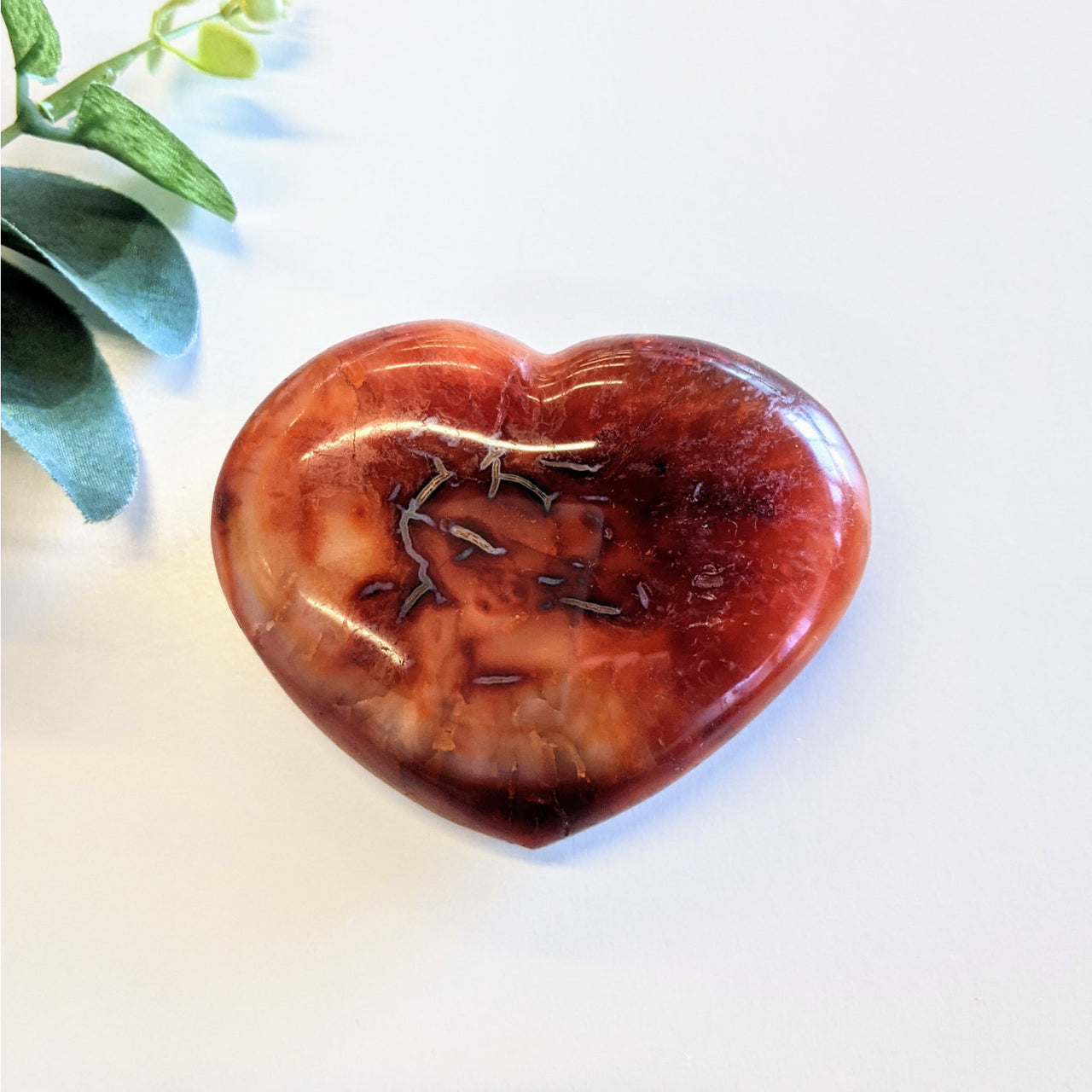 Heart-shaped polished Red Jasper stone with veining, featured in Carnelian Heart #H049