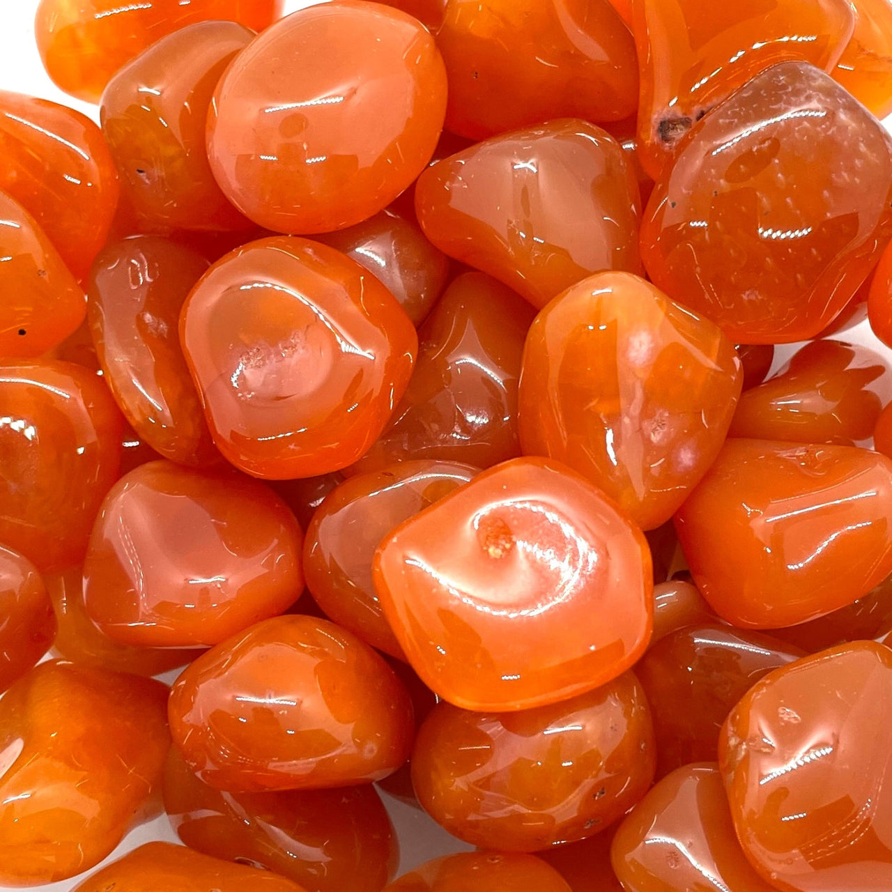 Glossy bright orange candied cherries in Carnelian Orange Tumbled #T512 packaging