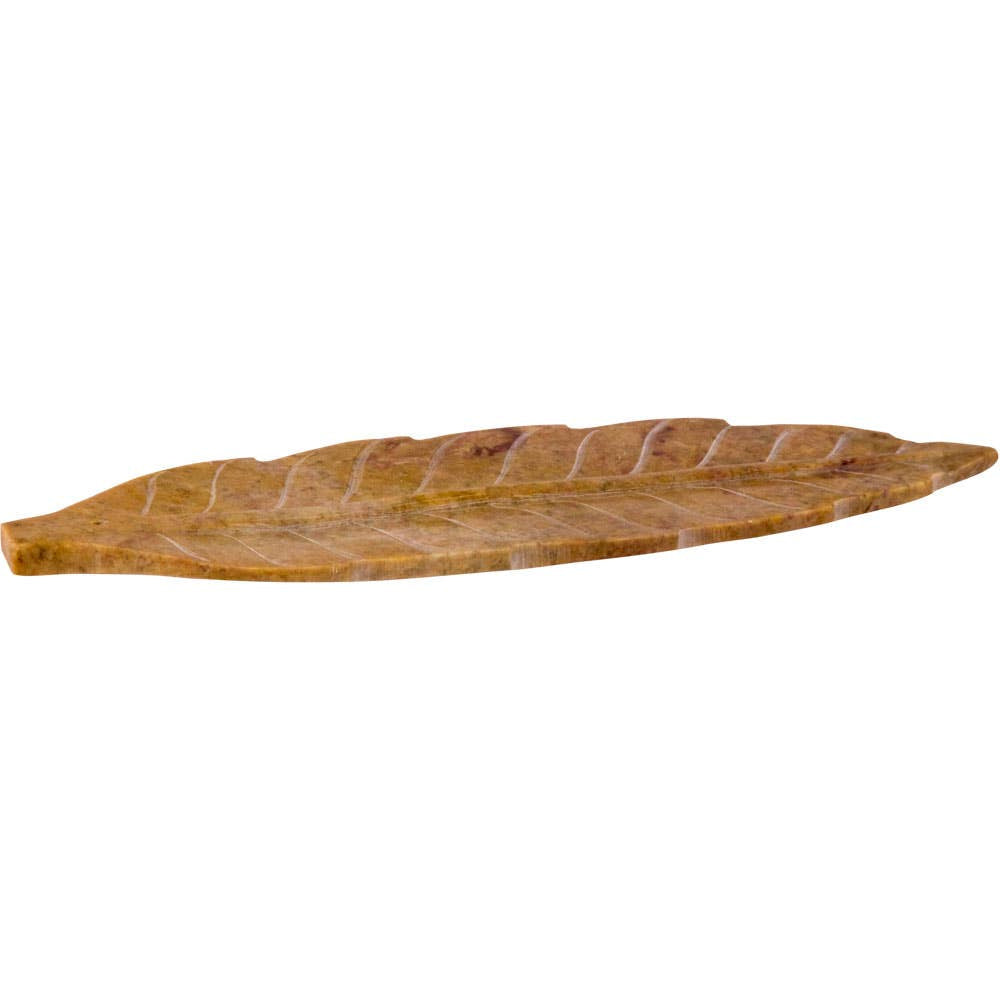 Smooth tan soapstone leaf tray incense holder BC0440