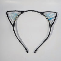 Black satin cat ear headband with angel aura crystal points in silver wire