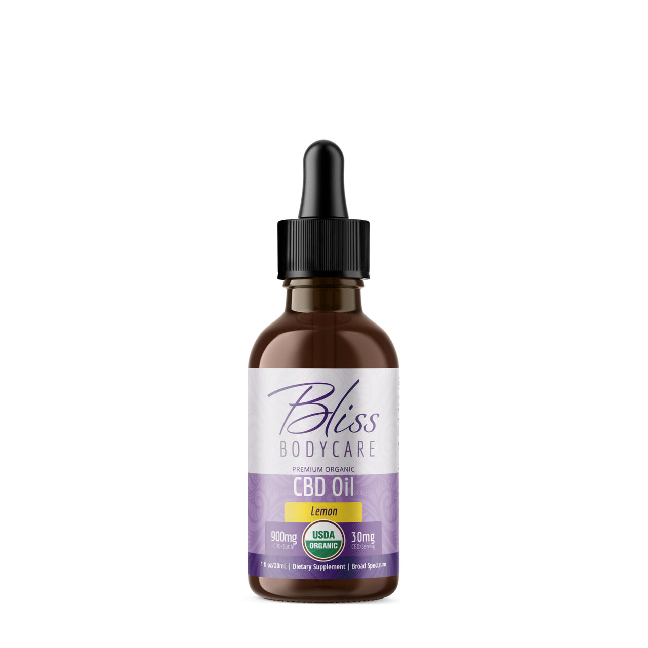 Bliss CBD Tincture Broad Spectrum Lemon 30mg Bottle - Organic Broad Spectrum CBD Oil