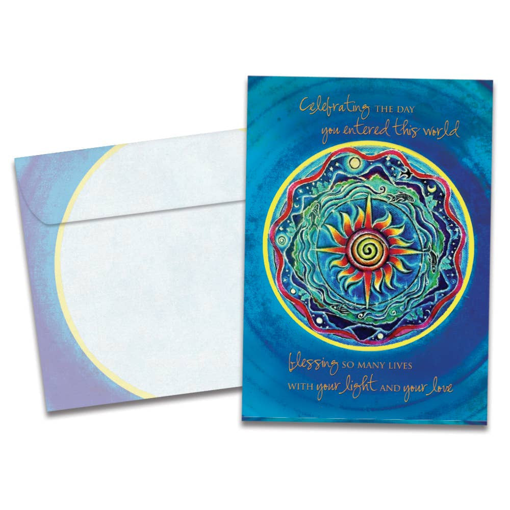 Celebrating The Day #19596 birthday card with blue mandala sun design