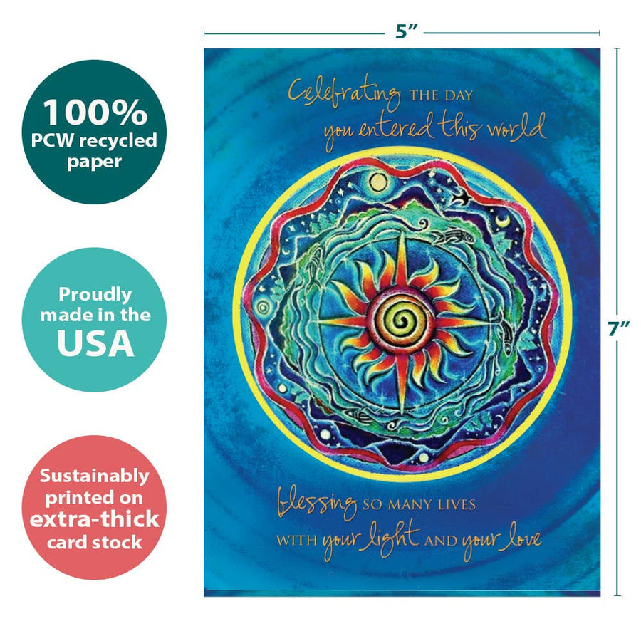 Celebrating The Day #19596 birthday card with blue mandala sun design