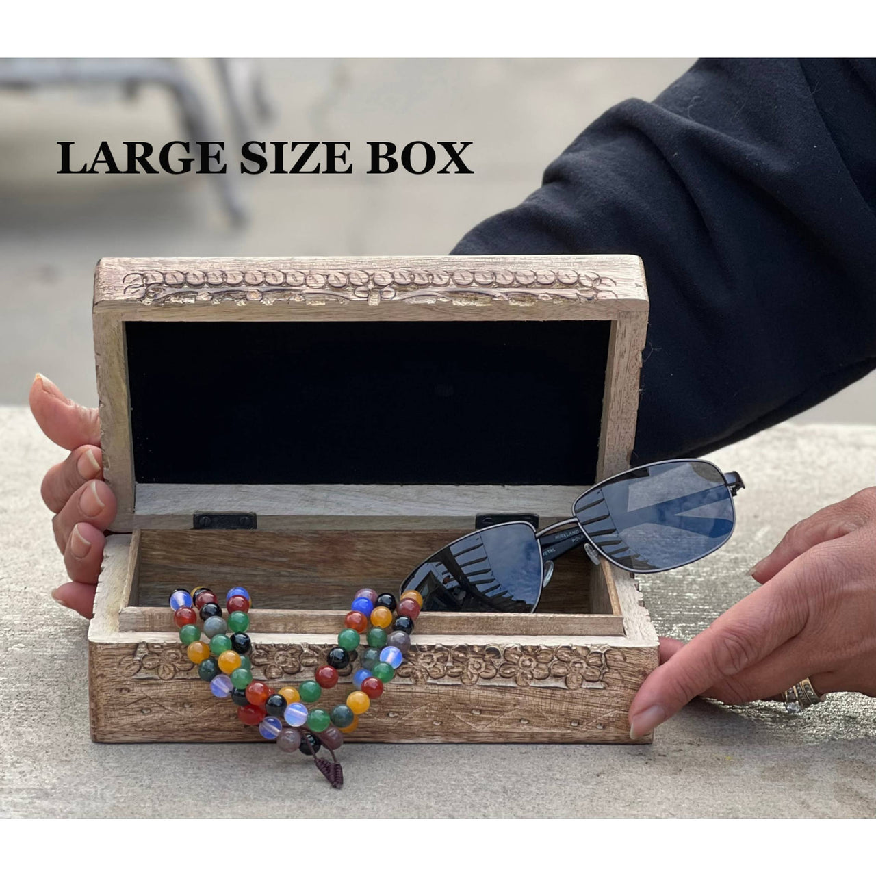 Celestial Moon and Stars Hand Carved Wooden Box Storage