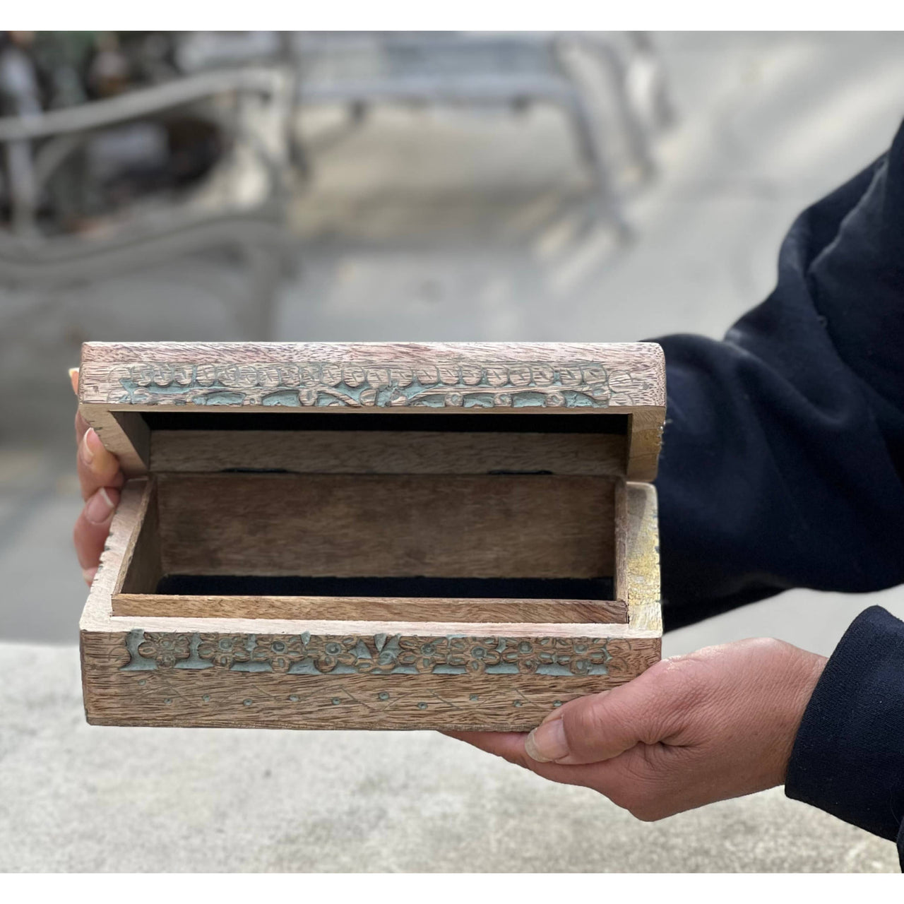 Celestial Moon and Stars Hand Carved Wooden Box Storage