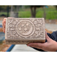 Thumbnail for Celestial Moon and Stars Hand Carved Wooden Box Storage