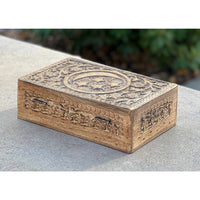 Thumbnail for Celestial Moon and Stars Hand Carved Wooden Box Storage