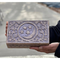 Thumbnail for Celestial Moon and Stars Hand Carved Wooden Box Storage