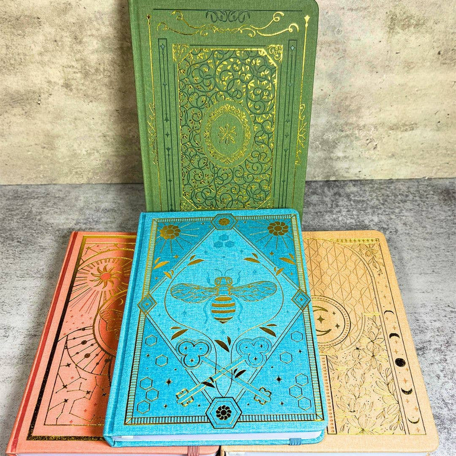 Blue and gold bee leather notebook with spiral binding LV9549