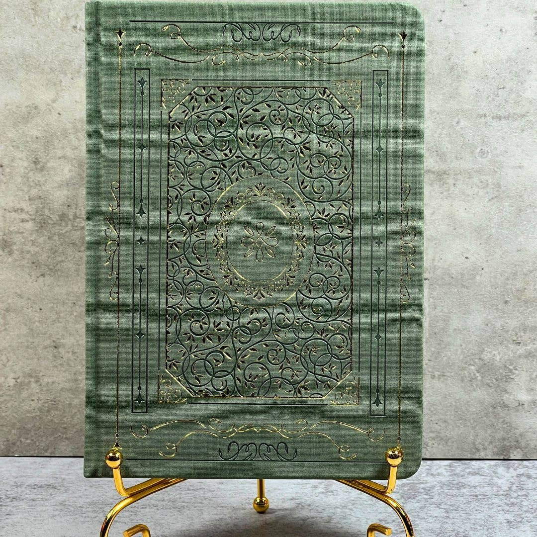 Celestial Nature Gold Foil Journal LV9549 with green leather floral embossing