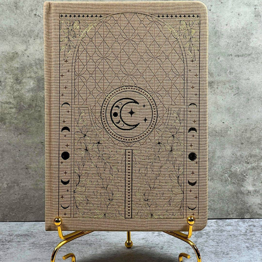 Beige moon phase notebook with geometric celestial motifs LV9549