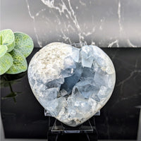Thumbnail for Large blue quartz heart on black stand - Celestite 2.9’ Geode Heart #LV5714