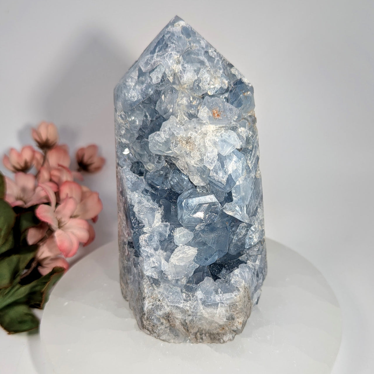 Tall faceted blue Celestite 4-inch geode generator #BC0649