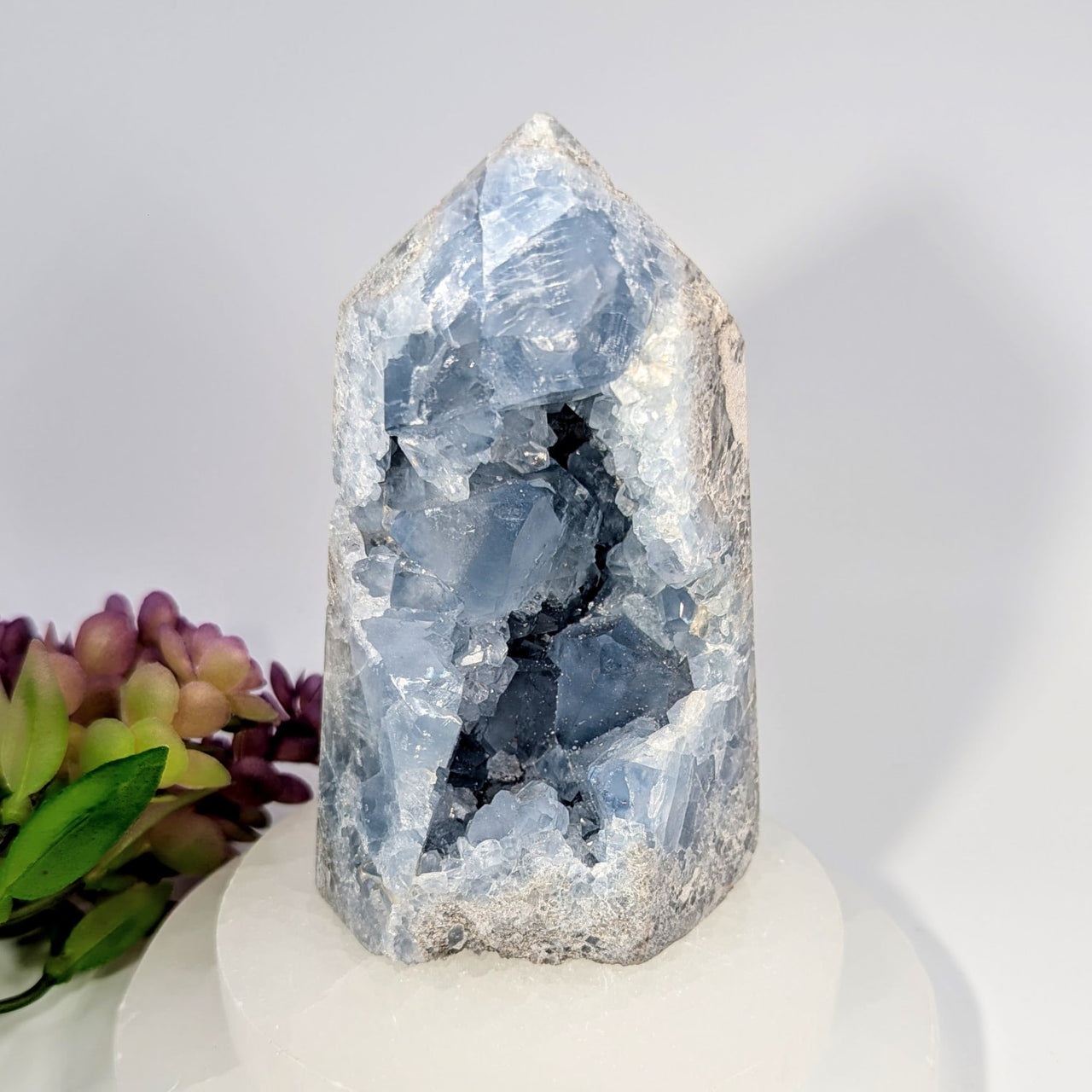 Celestite 5’’ Geode Generator #BC0242 with blue-gray crystalline interior