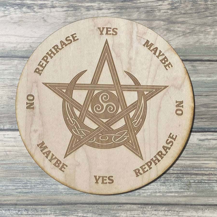 Celtic pentagram wooden coaster with yes maybe options LV9074