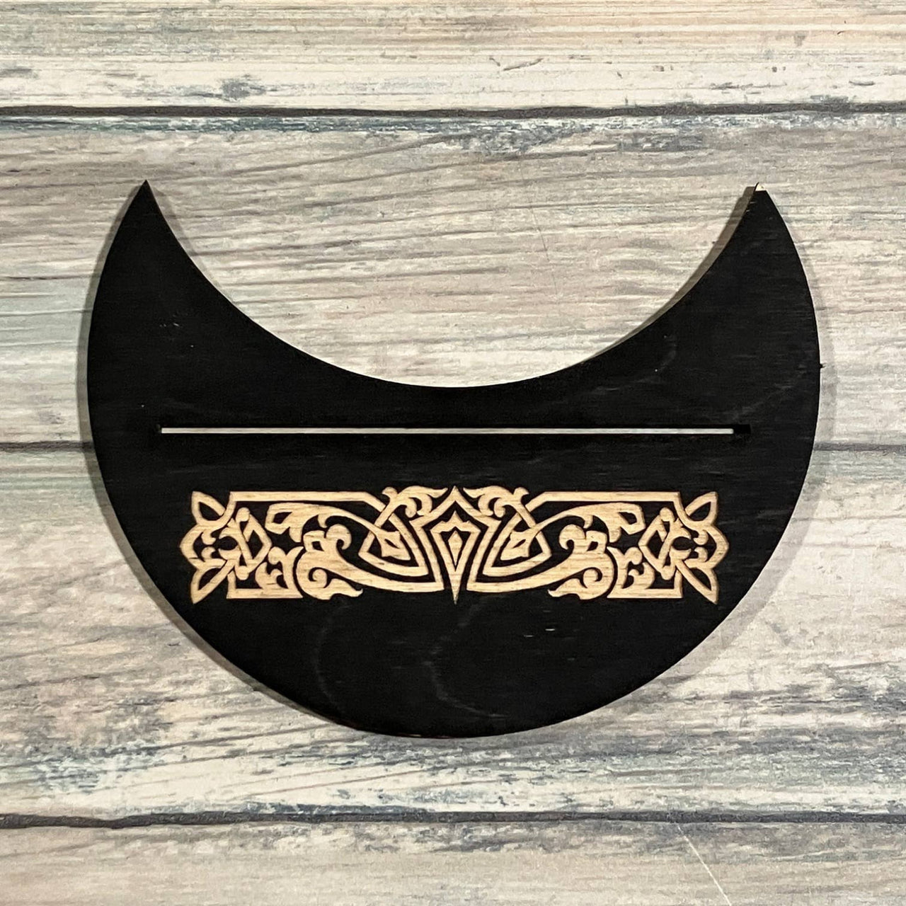 Black crescent moon wall decor with gold Celtic knot for LV9075 holder